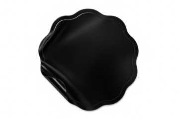 Round black sticker with curled corner on transparent background, creating a realistic peel effect