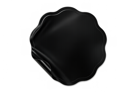 Round black sticker with curled corner on transparent background, creating a realistic peel effect - Powered by Adobe