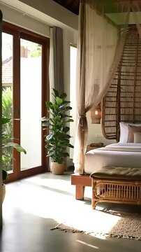 Tropical Bedroom Sunlight with Bali Villa.
