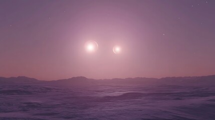 Distant horizon and bright celestial orbs