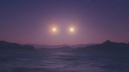 Distant lights over serene night landscape