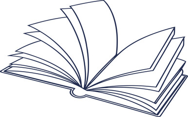 Minimal line art of an open book with flipping pages symbolizing knowledge, education, and creativity, perfect for learning, literature, publishing, and intellectual concept designs.