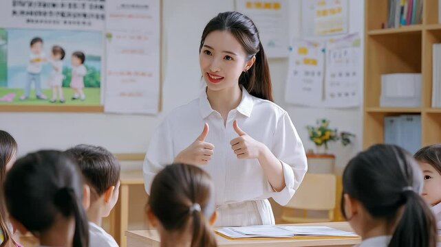 Kindergarten Teacher Teaching Encouraging Children
