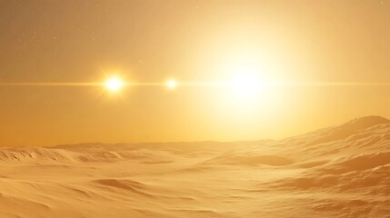 Distant terrain illuminated under a radiant sun