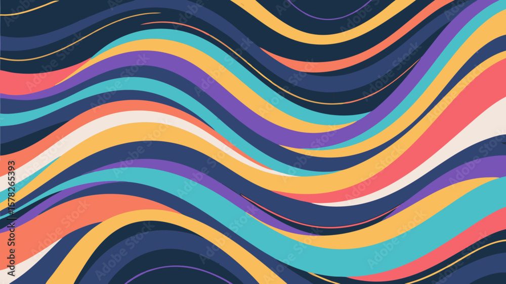 Poster abstract colorful wavy lines background with vibrant retro style and dynamic design