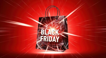 Black Friday Shopping Bag Bursting with Deals and Discounts