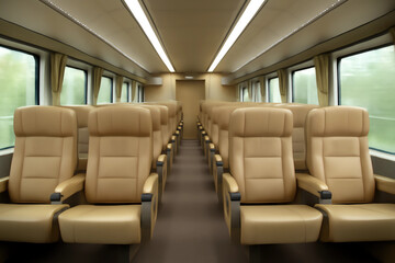 Fototapeta premium interior of a passenger train. passenger seats on the train, front view