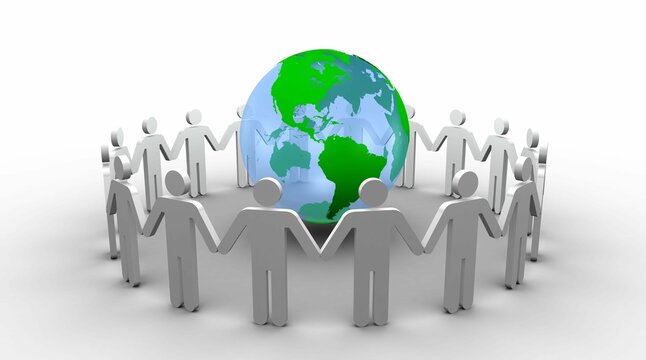 Fototapeta Human figures surround earth