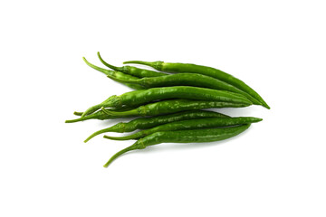 夏野菜　青唐辛子（青とうがらし, 青トウガラシ）白背景　コピースペースあり　Green chili peppers (green pepper,chile verde) white background, copy space available