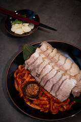 Korean Boiled Pork Belly with Kimchi and Sauce