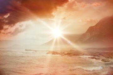 Obraz premium Digital composite of Sunrise over magical sea