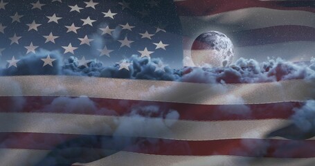 Composite image of American flag and clouds