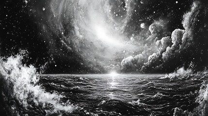 Dramatic seascape ocean under stormy clouds with dramatic light