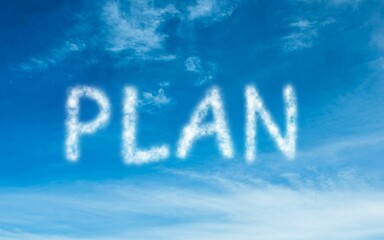 Plan written in white in sky