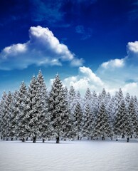 Fototapeta premium Fir tree forest in snowy landscape
