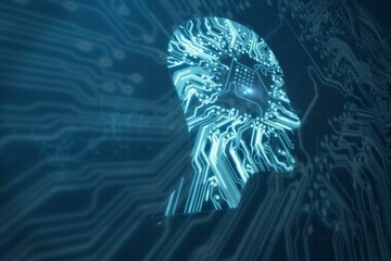 Human face against circuit board