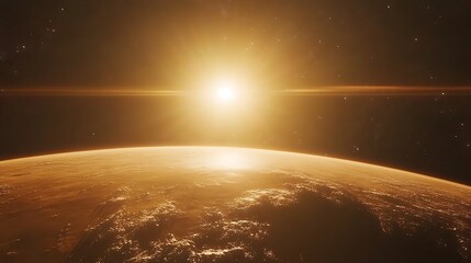 Dramatic sunlight above terrestrial planet horizon