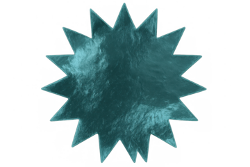 Turquoise metallic star shape with jagged edges, isolated on transparent background, ideal for graphic design projects