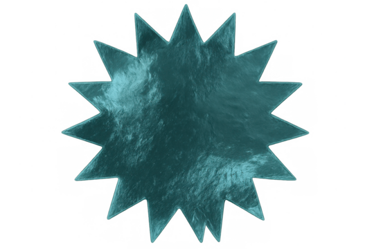 Turquoise metallic star shape with jagged edges, isolated on transparent background, ideal for graphic design projects - Powered by Adobe