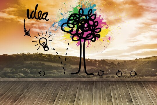 Illustration of a bulb and apple tree