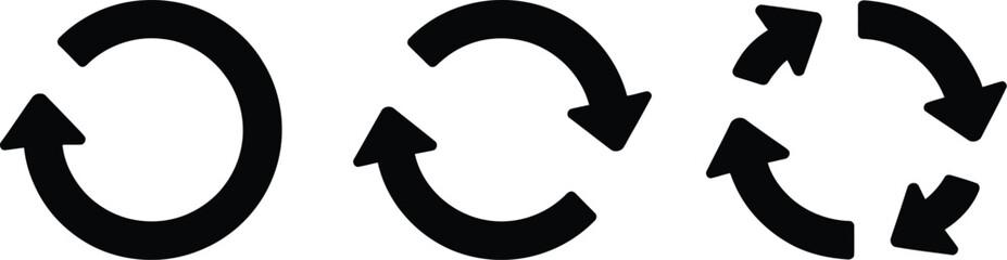 Three black circular arrows in different configurations on a white background view from front