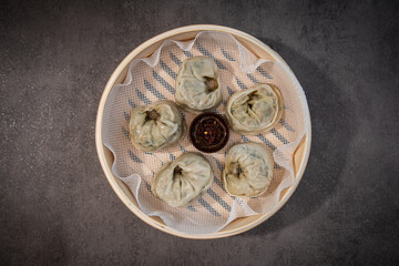 Steamed Korean Dumplings with Dipping Sauce