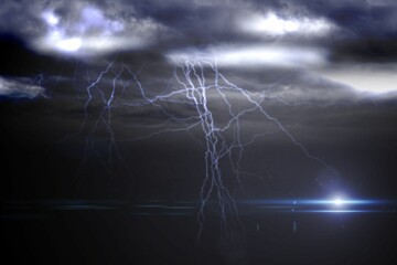 Stormy dark sky with lightning bolts