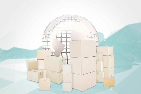 Fototapeta Illustration of globe behind boxes