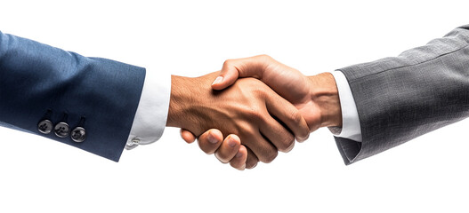 Two businessmen shaking hands in a formal agreement, isolated on white isolated on transparent background