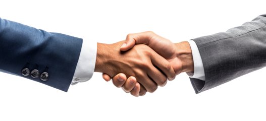 Two businessmen shaking hands in a formal agreement, isolated on white isolated on transparent background
