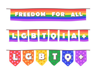 Set of Rainbow Flag Bunting with Words for Gay Pride Concept Illustration Clip Art