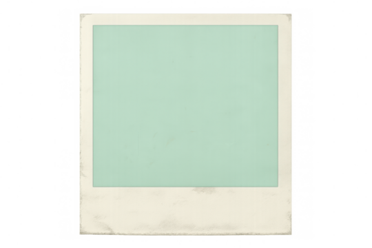 Old, grungy instant photo with green area and transparent background, perfect for adding your content