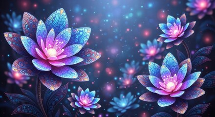 Enchanting Glowing Lotus Flowers in a Mystical Night Garden