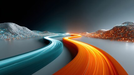 Symbolic Digital Landscape Featuring a Forked Road with One Path Adorned with Flowers Evoking Choices and Journey of Life