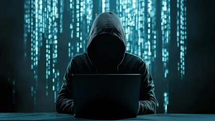 Hacker cybersecurity computer technology dark hooded anonymous digital code internet programming cybercrime data security network software information technology black silhouette mystery online - Powered by Adobe