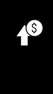 Dollar up sign Increase rate icon Thin line art. Coin with dollar sign and up arrow flat icon.