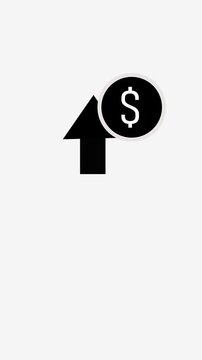 Dollar up sign Increase rate icon Thin line art. Coin with dollar sign and up arrow flat icon.