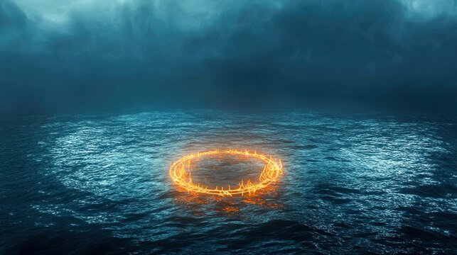 glowing rune circle floating over ocean