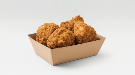 Fried chicken in cardboard box isolated on white background. Bucket of crispy fast food. 