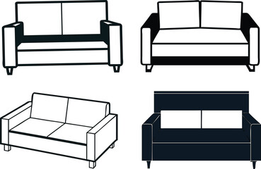 Minimalist line icon set of two-seater couches, ideal for smart home apps, furniture UI kits, and dashboards.