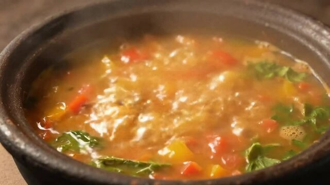 Moqueca bubbling in clay pot &ndash; traditional Brazilian food video