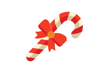Wrapped Candy Cane With Red Bow In 3D Style Icon On White