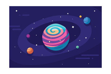 Vector Horizontal Template Of Cosmic Spiral Galaxy