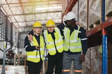 Accident in warehouse. Warehouse worker accident at work during working in warehouse. Industrial accident. Health safe of work and safety first concept