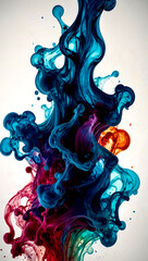 A closeup of ink drops dissolving into water and creating a swirling pattern. AI generated illustration. 
