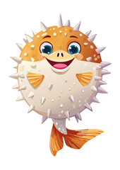 Flat Vector Illustration of a Cute Pufferfish