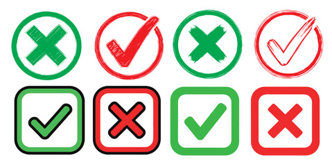 Green Tick and Red Cross Mark Icon Collection Vector