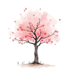 Obraz premium Flowering Tree Watercolor Illustration on Transparent Background