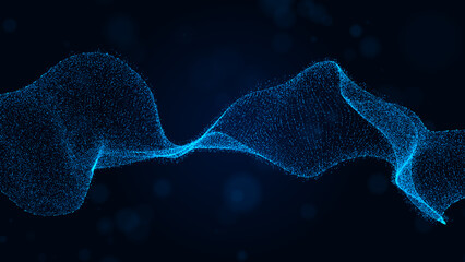 Dynamic Abstract Technology Concept, Blue Particles Flowing in a Digital Pattern. 3D rendering