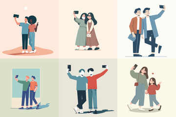 collection of people take a selfie vector illustration